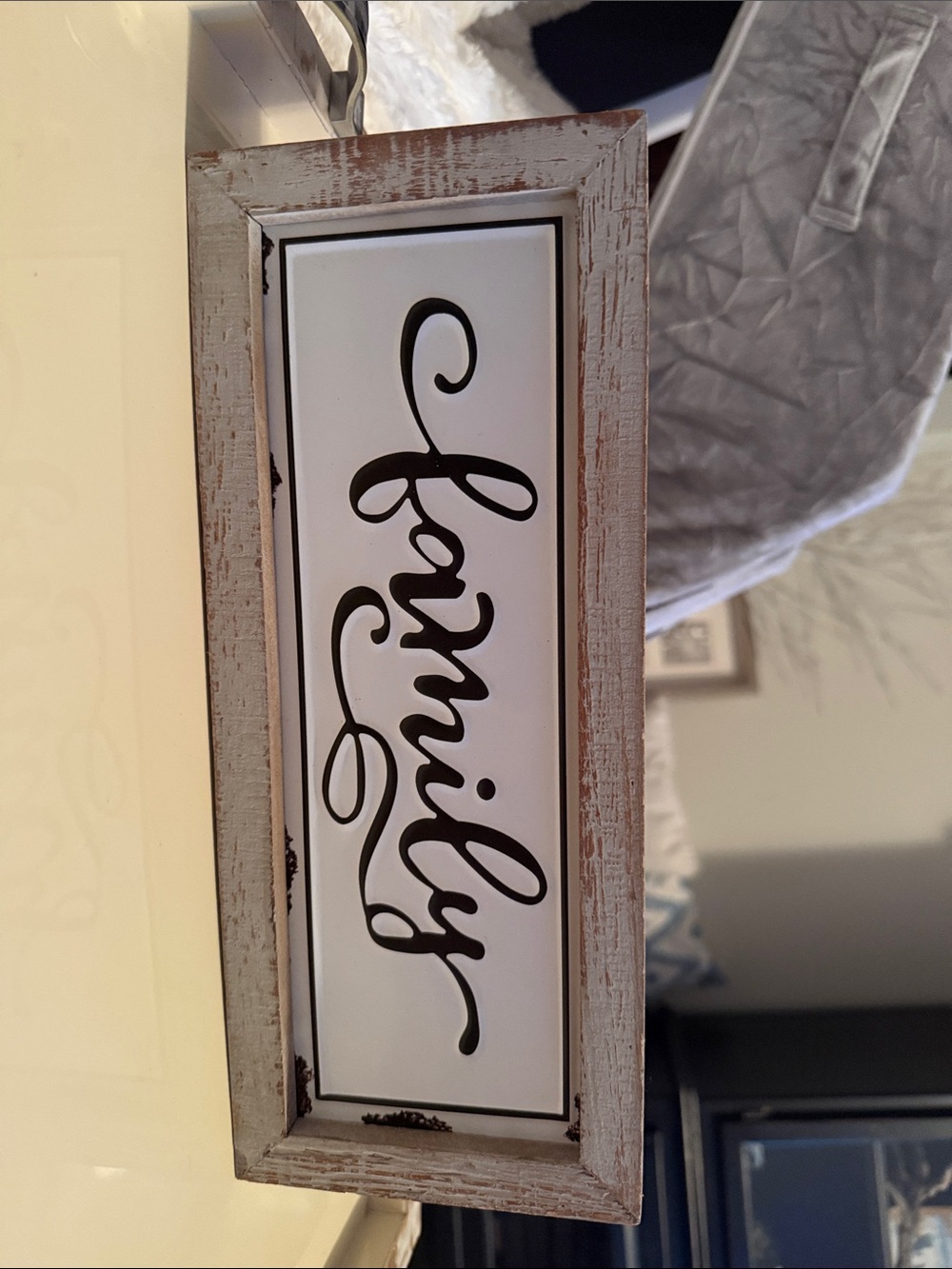 FAMILY wood shelf or hanging sign. Wood with metal front